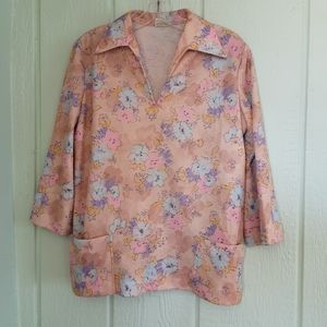 John Abbott #122 Vintage Women's Pullover Top Blouse Preowned Beige Multicolor